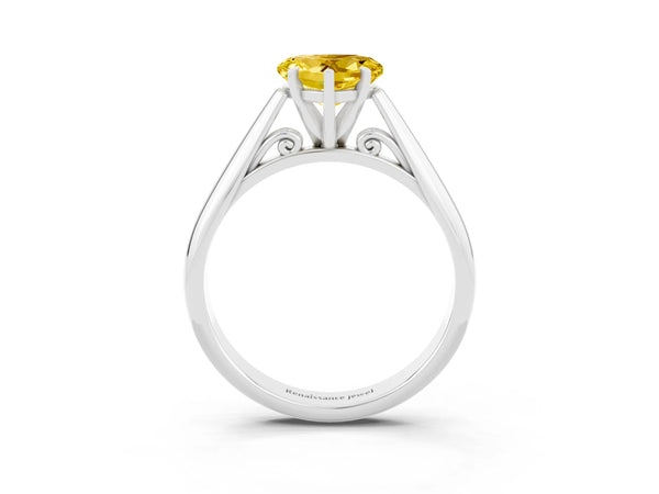 White gold Heart Cut Yellow Sapphire Solitaire Engagement Ring with Cathedral Setting and Four-Prong Mount