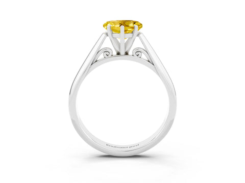 White gold Heart Cut Yellow Sapphire Solitaire Engagement Ring with Cathedral Setting and Four-Prong Mount_57
