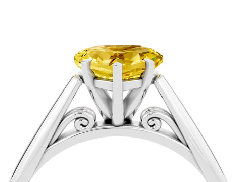 White gold Heart Cut Yellow Sapphire Solitaire Engagement Ring with Cathedral Setting and Four-Prong Mount_58