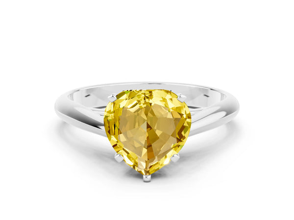 White gold Heart Cut Yellow Sapphire Solitaire Engagement Ring with Cathedral Setting and Four-Prong Mount