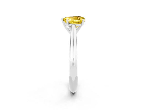 White gold Heart Cut Yellow Sapphire Solitaire Engagement Ring with Cathedral Setting and Four-Prong Mount