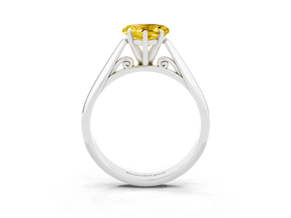 White gold Heart Cut Yellow Sapphire Solitaire Engagement Ring with Cathedral Setting and Four-Prong Mount