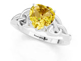 White gold Heart Cut Yellow Sapphire Solitaire Engagement Ring with Celtic Knot Band and Four-Prong Setting_25