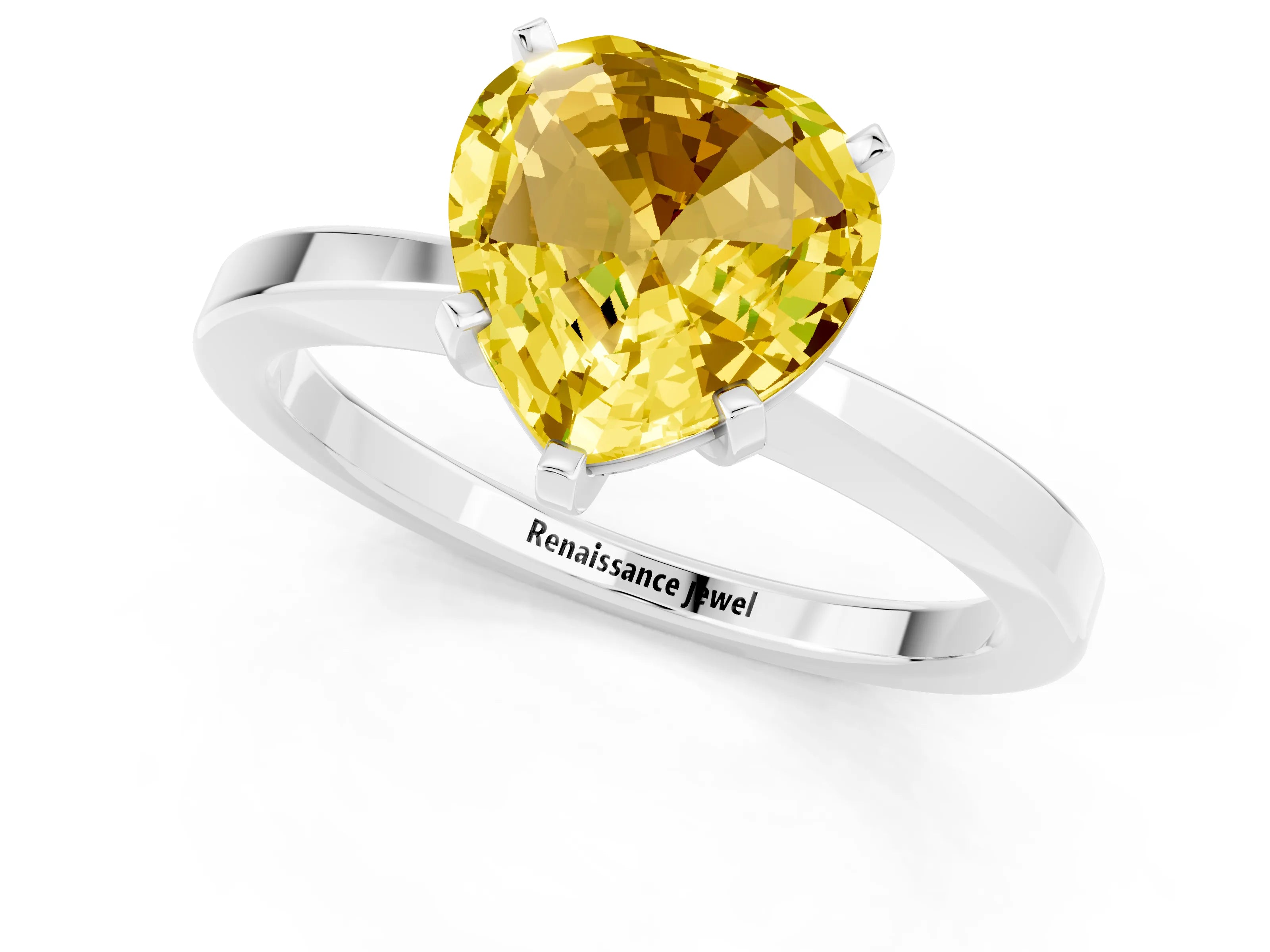 White gold Heart Cut Yellow Sapphire Solitaire Engagement Ring with Classic Band and Four-Prong Setting_61