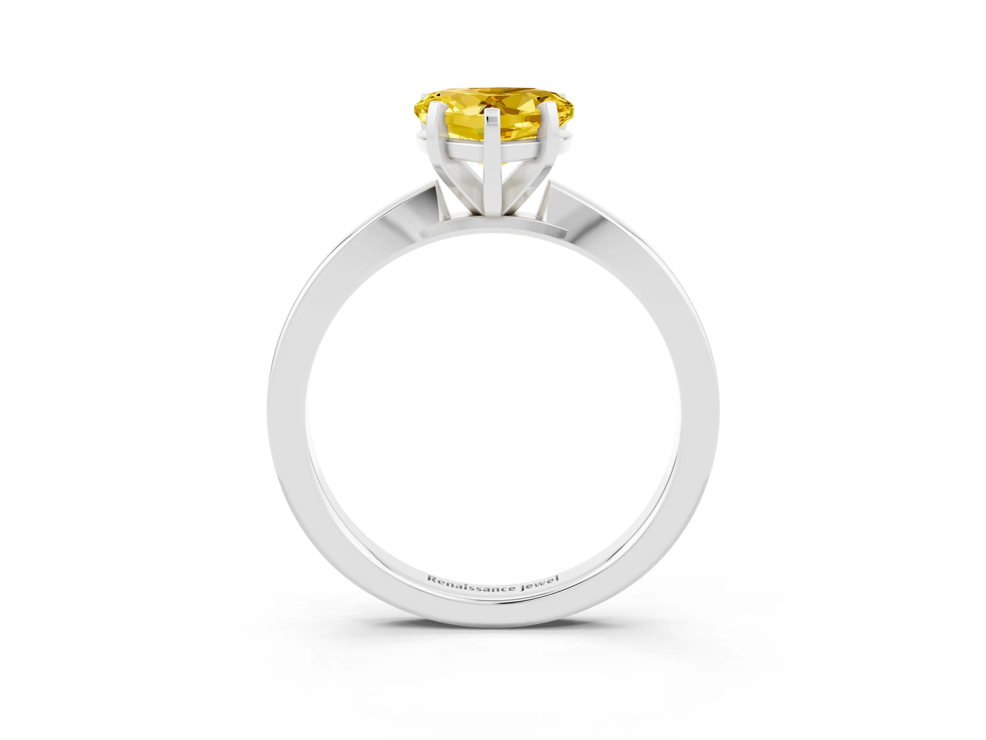 White gold Heart Cut Yellow Sapphire Solitaire Engagement Ring with Classic Band and Four-Prong Setting_63