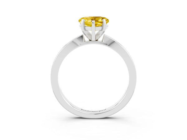 Silver Heart Cut Yellow Sapphire Solitaire Engagement Ring with Classic Band and Four-Prong Setting