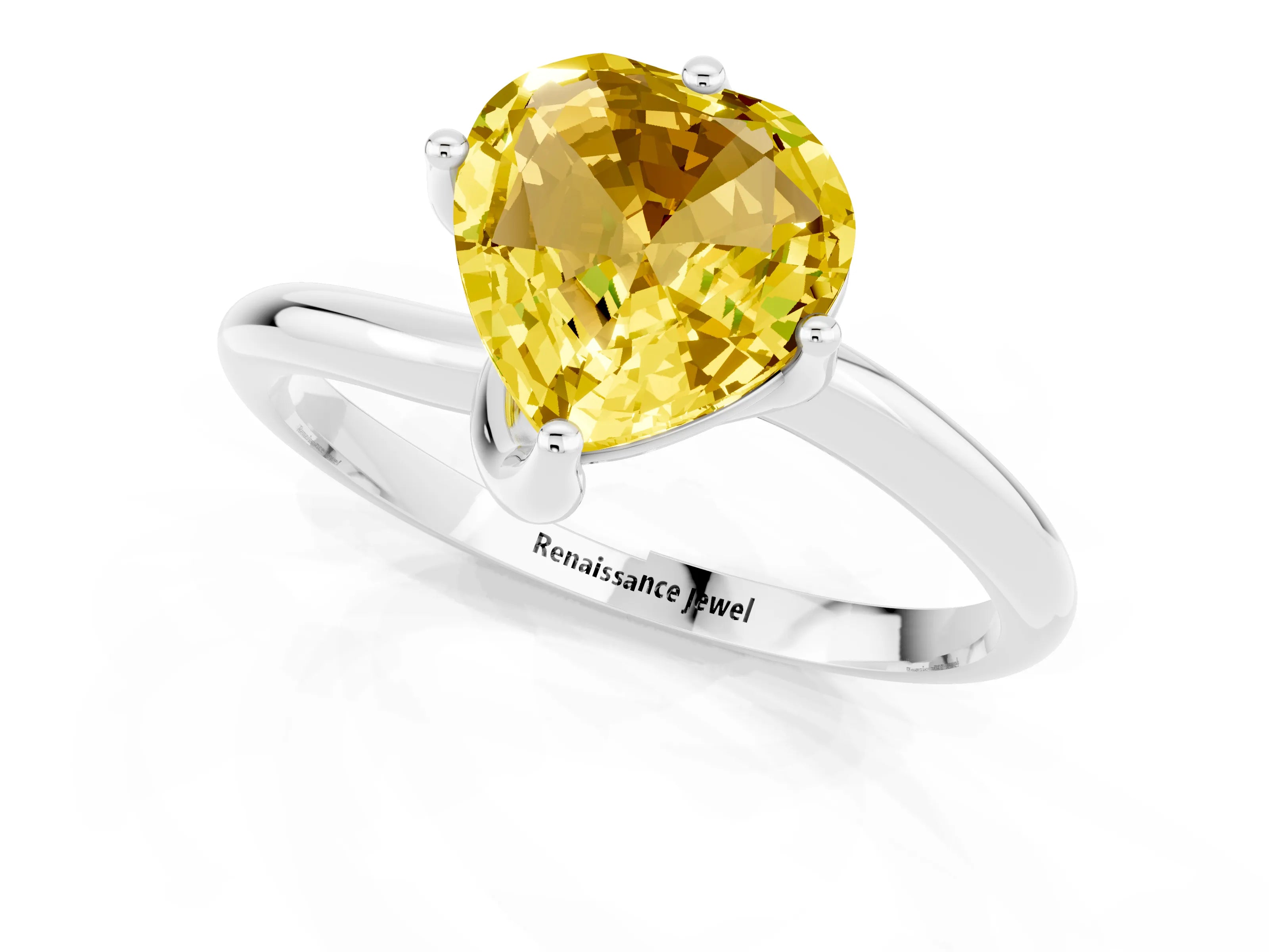 White gold Heart Cut Yellow Sapphire Solitaire Engagement Ring with Four-Prong Setting and Classic Band_13
