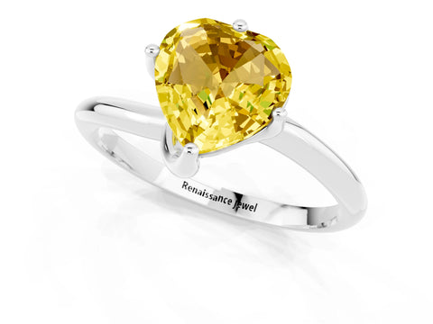 White gold Heart Cut Yellow Sapphire Solitaire Engagement Ring with Four-Prong Setting and Classic Band_13
