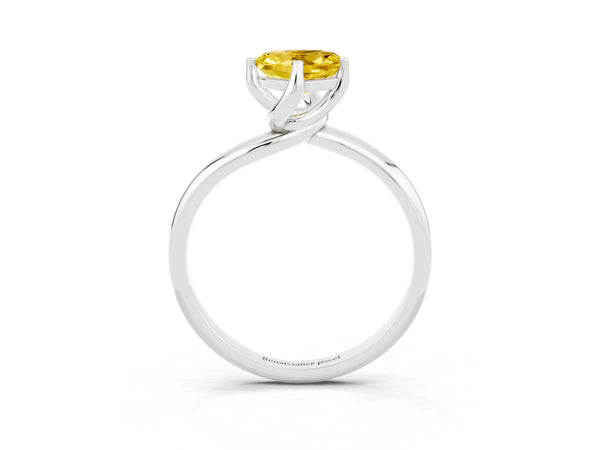 White gold Heart Cut Yellow Sapphire Solitaire Engagement Ring with Four-Prong Setting and Classic Band