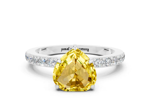 White gold Heart Cut Yellow Sapphire Solitaire Engagement Ring with Pavé Band and Four-Prong Setting_24