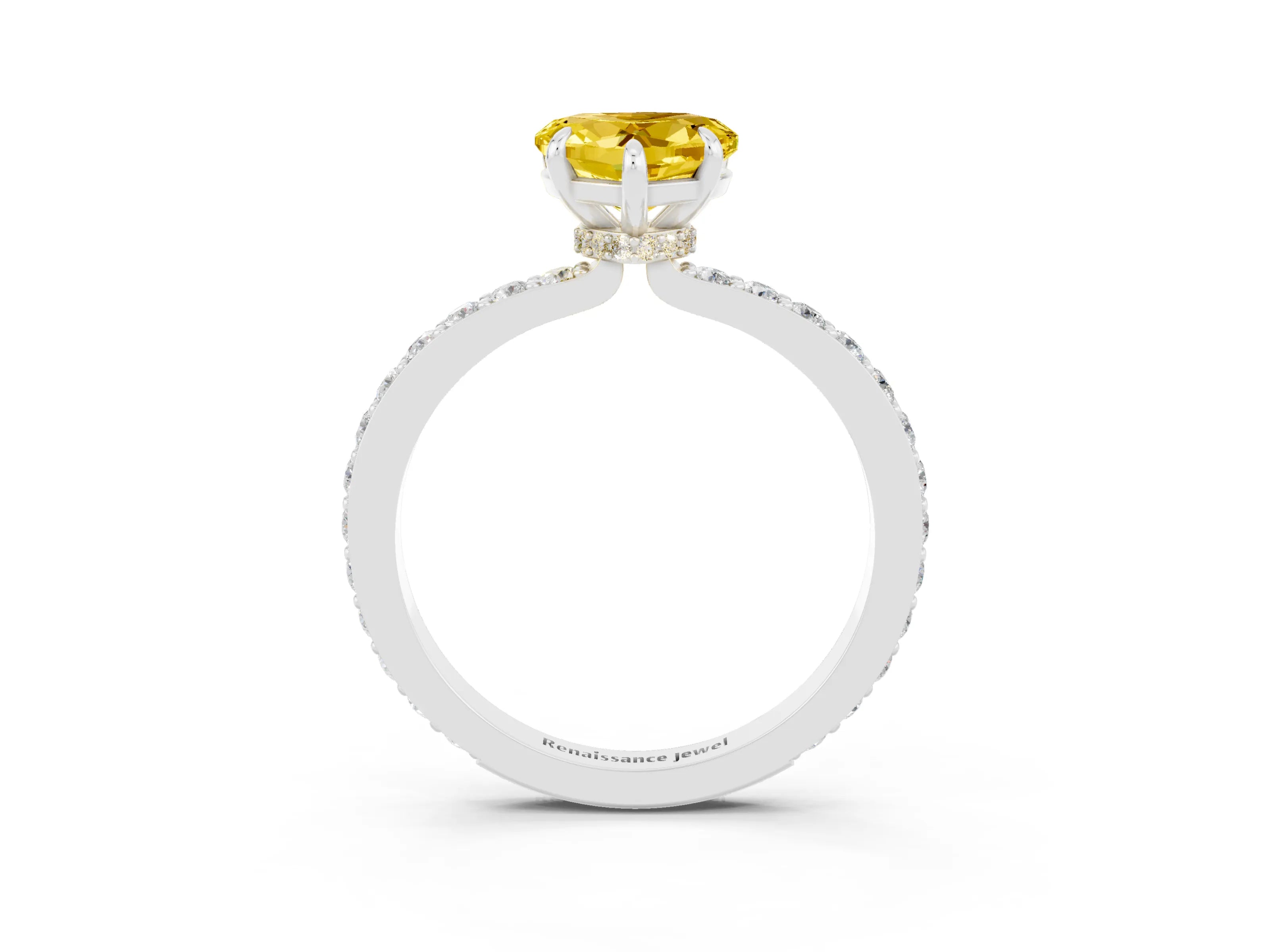 White gold Heart Cut Yellow Sapphire Solitaire Engagement Ring with Pavé Band and Four-Prong Setting_27