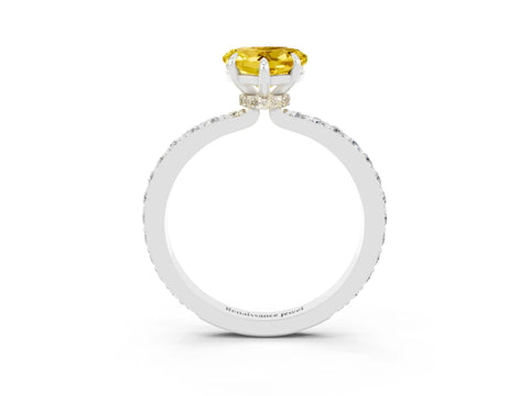 White gold Heart Cut Yellow Sapphire Solitaire Engagement Ring with Pavé Band and Four-Prong Setting_27