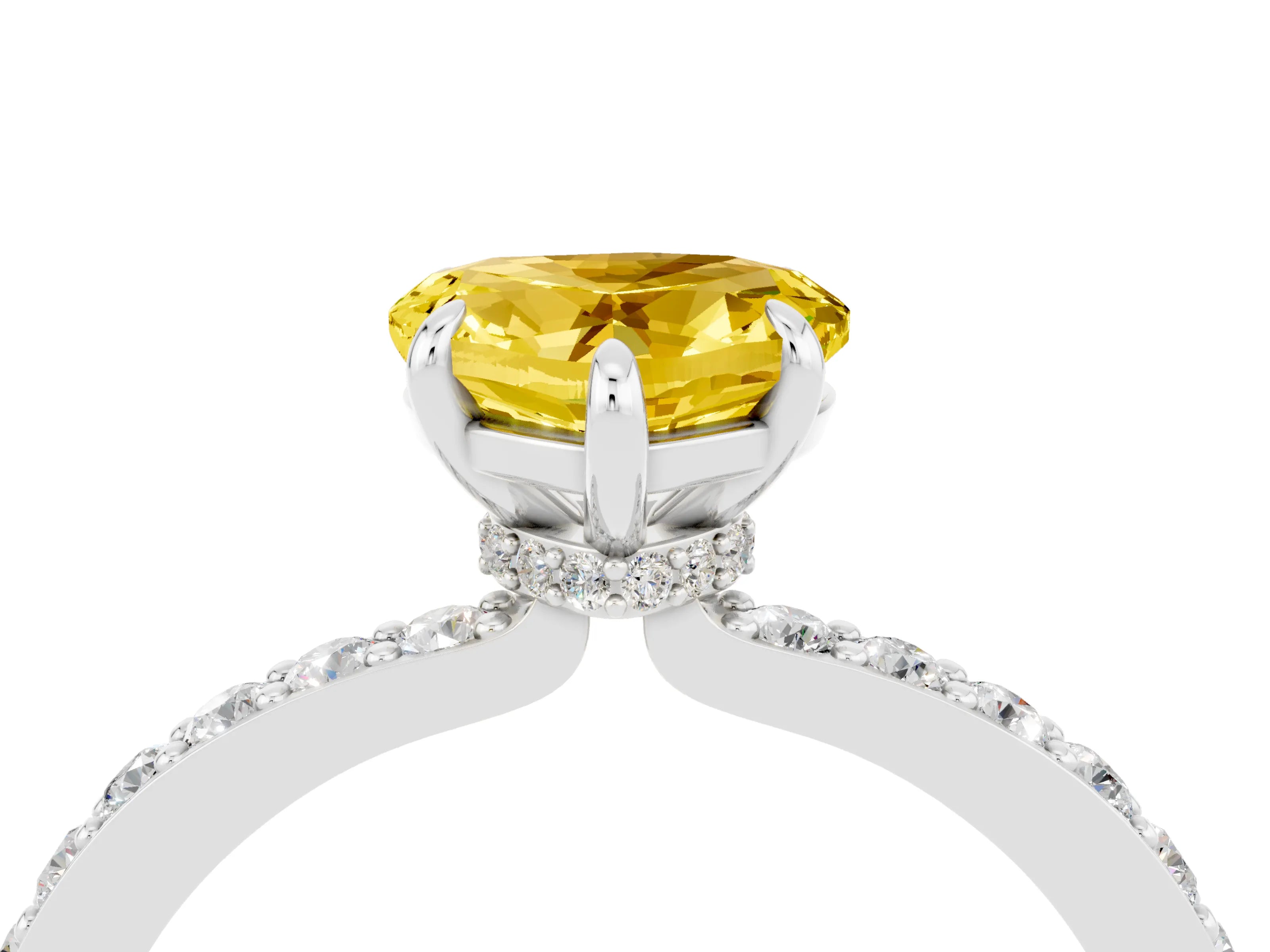 White gold Heart Cut Yellow Sapphire Solitaire Engagement Ring with Pavé Band and Four-Prong Setting_28
