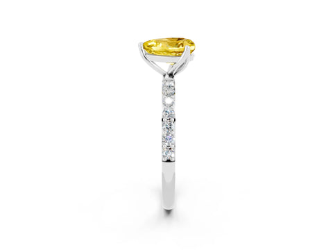 White gold Heart Cut Yellow Sapphire Solitaire Engagement Ring with Pavé Band and Prong Setting_2