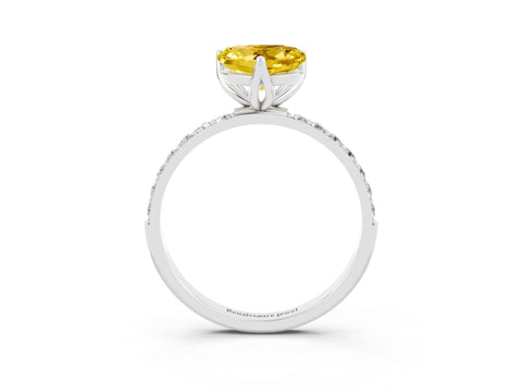 White gold Heart Cut Yellow Sapphire Solitaire Engagement Ring with Pavé Band and Prong Setting_3