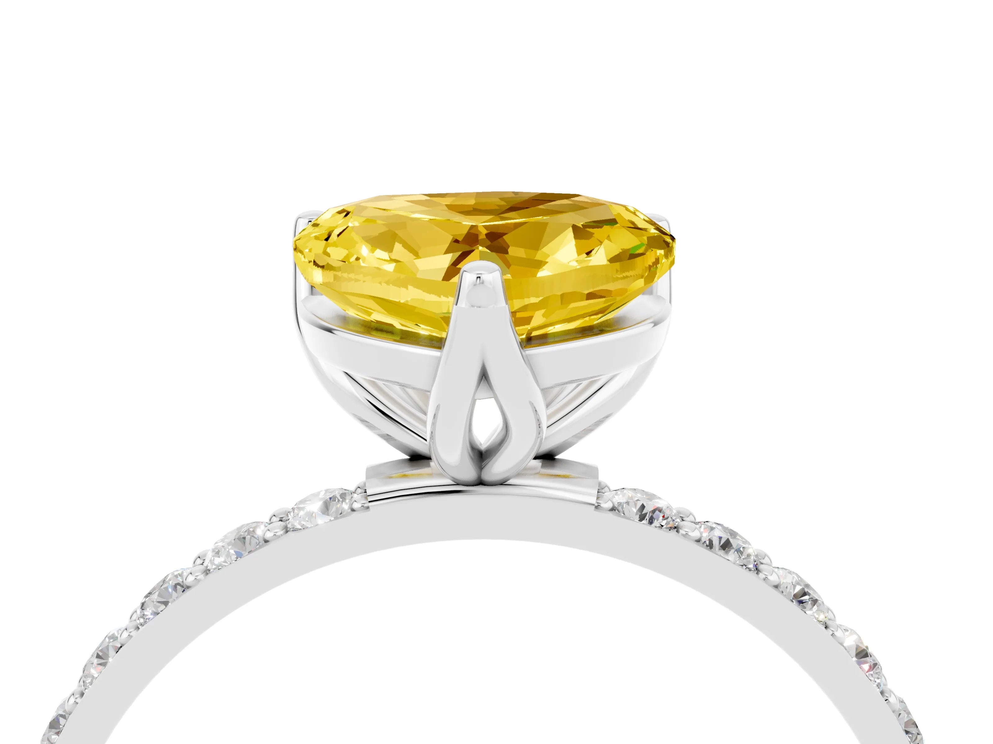 White gold Heart Cut Yellow Sapphire Solitaire Engagement Ring with Pavé Band and Prong Setting_4