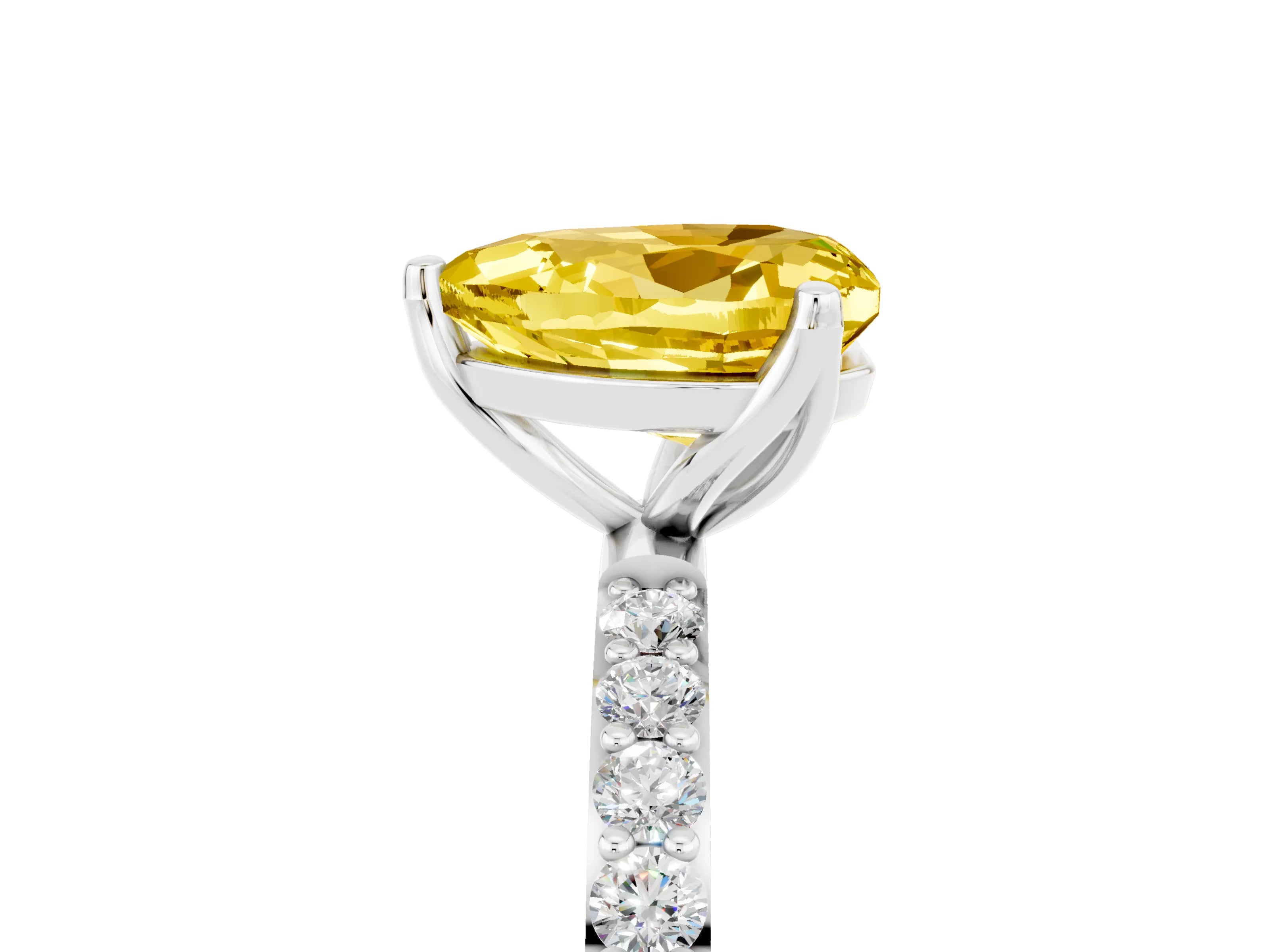 White gold Heart Cut Yellow Sapphire Solitaire Engagement Ring with Pavé Band and Prong Setting_5
