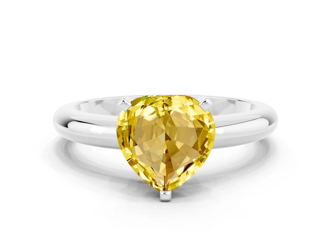 White gold Heart Cut Yellow Sapphire Solitaire Engagement Ring with Round Band and Four-Prong Setting_24