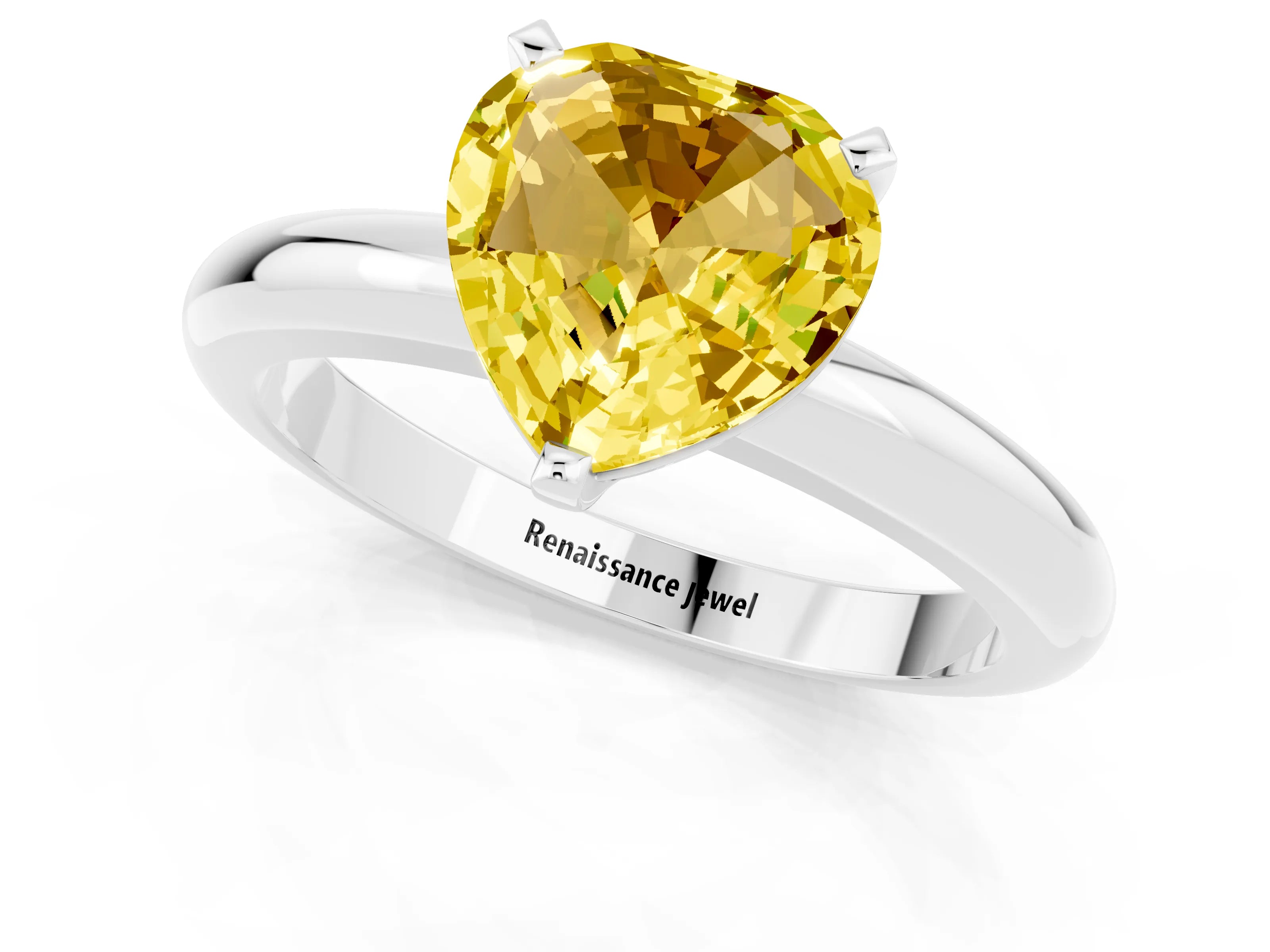 White gold Heart Cut Yellow Sapphire Solitaire Engagement Ring with Round Band and Four-Prong Setting_25