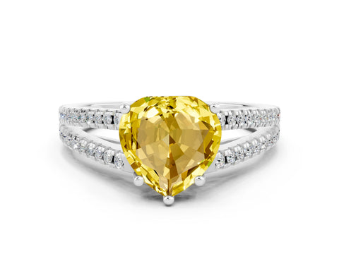 White gold Heart Cut Yellow Sapphire Solitaire Engagement Ring with Split Shank Pavé Band_12