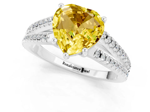 White gold Heart Cut Yellow Sapphire Solitaire Engagement Ring with Split Shank Pavé Band_13