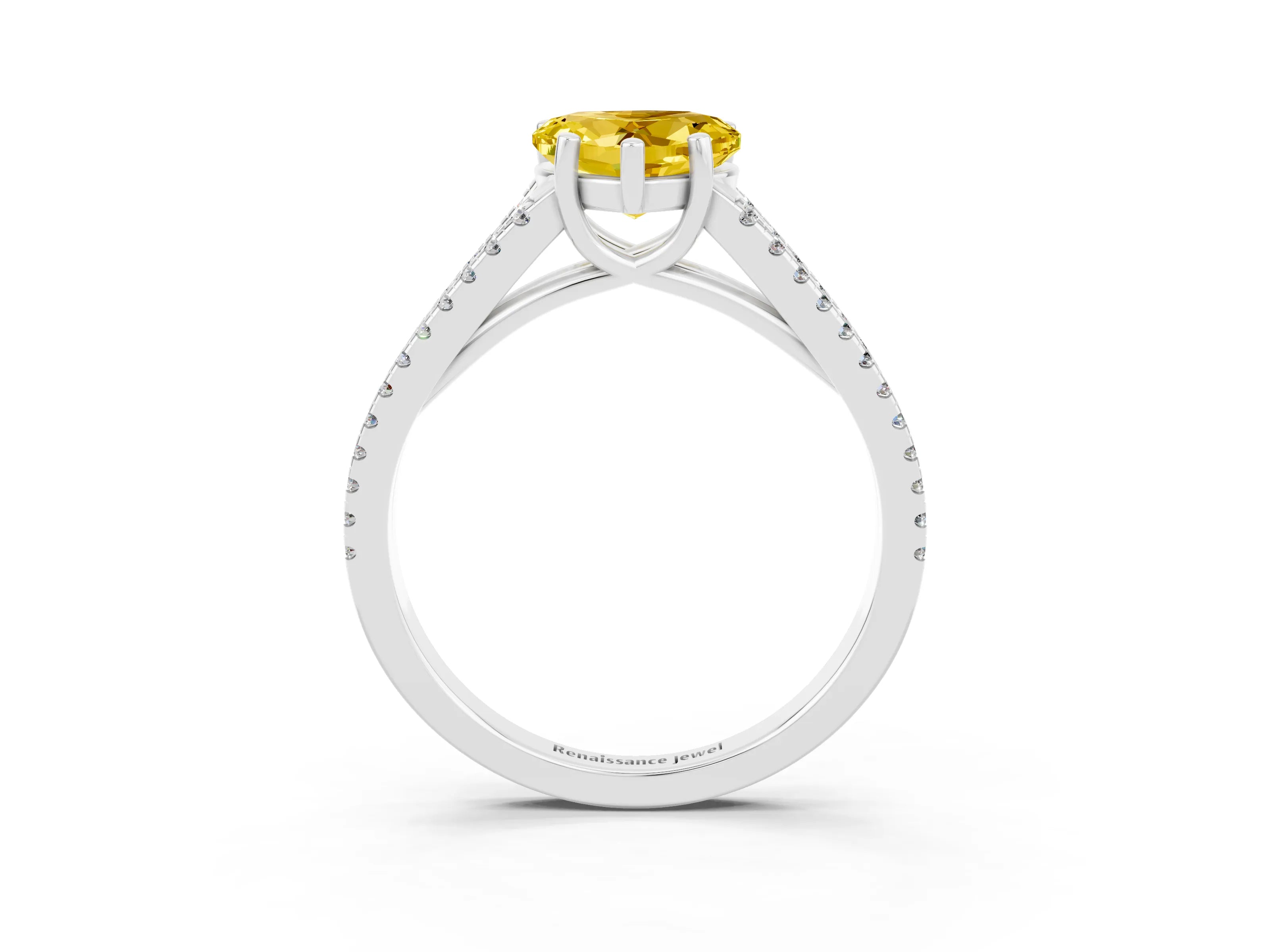 White gold Heart Cut Yellow Sapphire Solitaire Engagement Ring with Split Shank Pavé Band_15