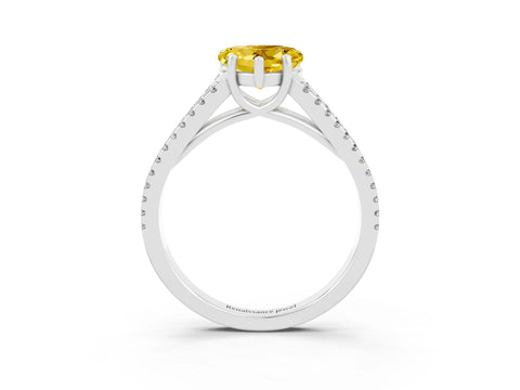 White gold Heart Cut Yellow Sapphire Solitaire Engagement Ring with Split Shank Pavé Band_15