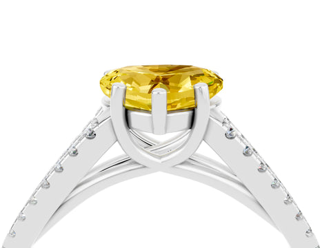 White gold Heart Cut Yellow Sapphire Solitaire Engagement Ring with Split Shank Pavé Band_16