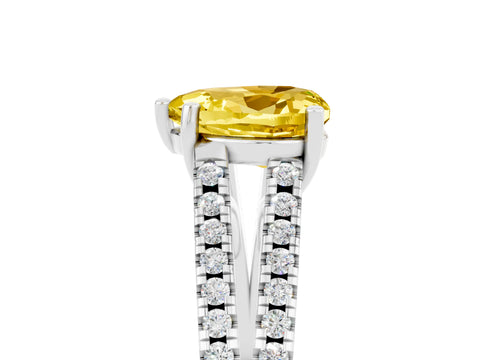 White gold Heart Cut Yellow Sapphire Solitaire Engagement Ring with Split Shank Pavé Band_17