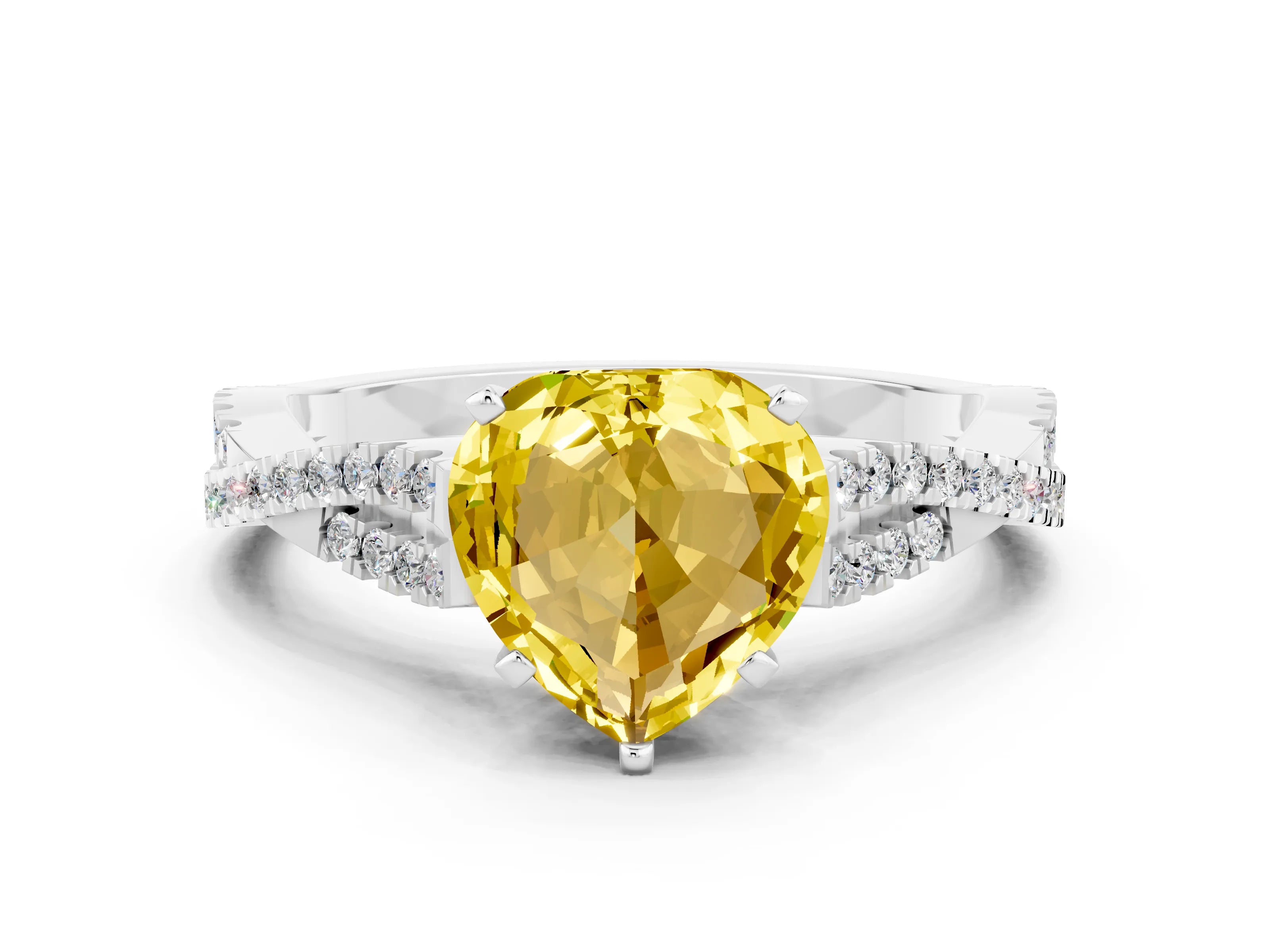 White gold Heart Cut Yellow Sapphire Solitaire Engagement Ring with Twisted Pavé Band and Four-Prong Setting_24