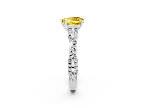 White gold Heart Cut Yellow Sapphire Solitaire Engagement Ring with Twisted Pavé Band and Four-Prong Setting_26
