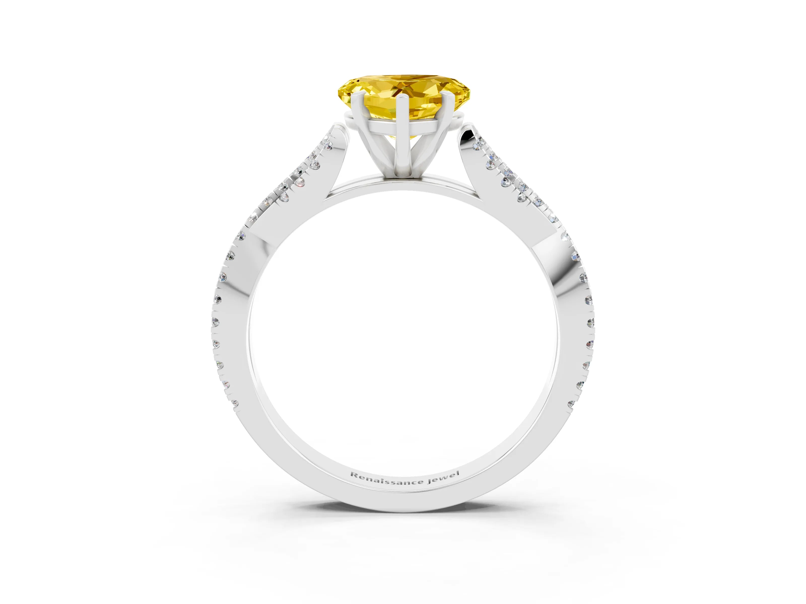 White gold Heart Cut Yellow Sapphire Solitaire Engagement Ring with Twisted Pavé Band and Four-Prong Setting_27