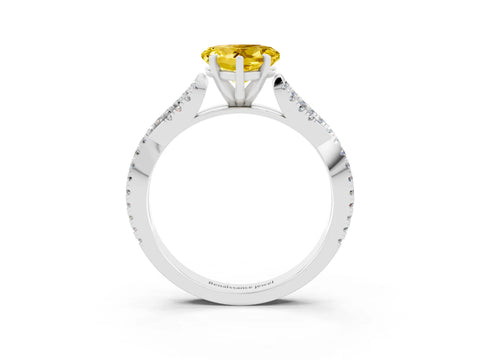 White gold Heart Cut Yellow Sapphire Solitaire Engagement Ring with Twisted Pavé Band and Four-Prong Setting_27