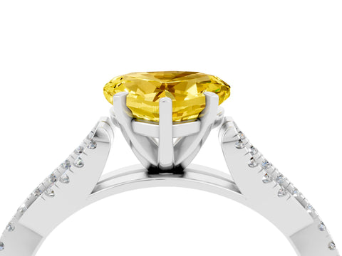 White gold Heart Cut Yellow Sapphire Solitaire Engagement Ring with Twisted Pavé Band and Four-Prong Setting_28