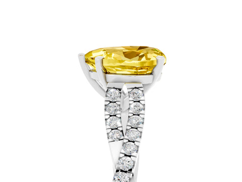 White gold Heart Cut Yellow Sapphire Solitaire Engagement Ring with Twisted Pavé Band and Four-Prong Setting_29
