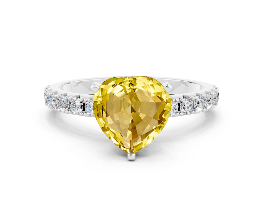 White gold Heart Cut Yellow Sapphire Solitaire Pavé Band with Four-Prong Setting_24