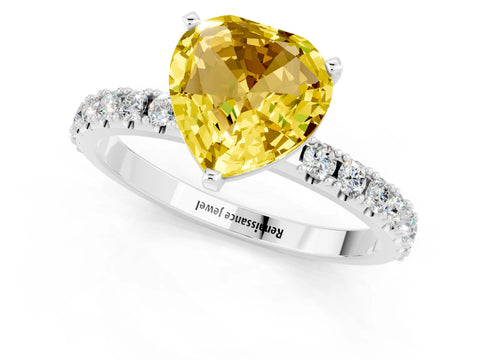 White gold Heart Cut Yellow Sapphire Solitaire Pavé Band with Four-Prong Setting_25