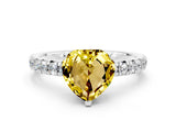 White gold Heart Cut Yellow Sapphire Solitaire Pavé Engagement Ring with Round Band and Prong Setting_78