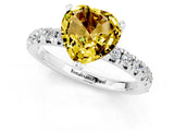 White gold Heart Cut Yellow Sapphire Solitaire Pavé Engagement Ring with Round Band and Prong Setting_79