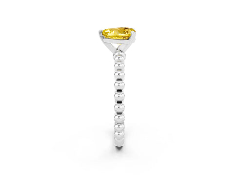White gold Heart Cut Yellow Sapphire Solitaire Ring with Beaded Band and Prong Setting_2