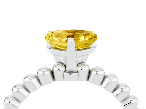 White gold Heart Cut Yellow Sapphire Solitaire Ring with Beaded Band and Prong Setting_4
