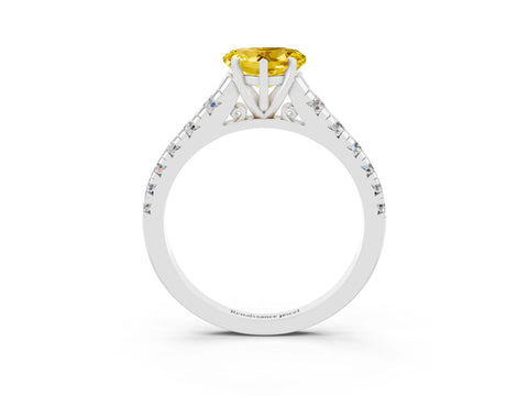 White gold Heart Cut Yellow Sapphire Solitaire Ring with Cathedral Setting and Pavé Band_27