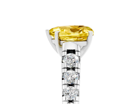 White gold Heart Cut Yellow Sapphire Solitaire Ring with Cathedral Setting and Pavé Band_29