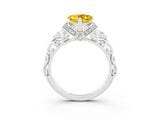 White gold Heart Cut Yellow Sapphire Solitaire Ring with Filigree Band and Four-Prong Setting_51