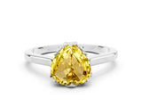 White gold Heart Cut Yellow Sapphire Solitaire Ring with Flower Prong Setting and Classic Band_24