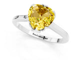 White gold Heart Cut Yellow Sapphire Solitaire Ring with Flower Prong Setting and Classic Band_25