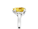 White gold Heart Cut Yellow Sapphire Solitaire Ring with Flower Prong Setting and Classic Band_29