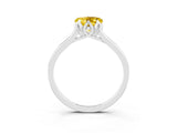 White gold Heart Cut Yellow Sapphire Solitaire Ring with Flower Prong Setting and Classic Band_67