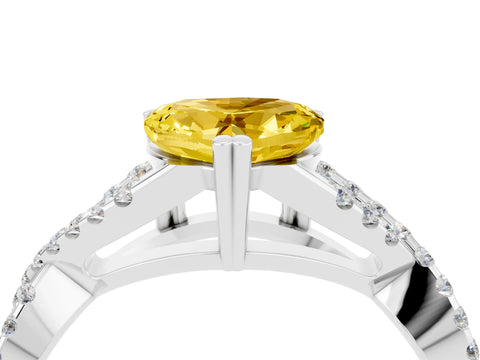 White gold Heart Cut Yellow Sapphire Solitaire Ring with Four-Prong Setting and Twisted Pavé Band_16