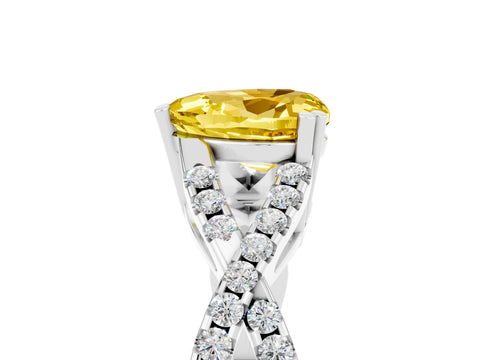 White gold Heart Cut Yellow Sapphire Solitaire Ring with Four-Prong Setting and Twisted Pavé Band_17